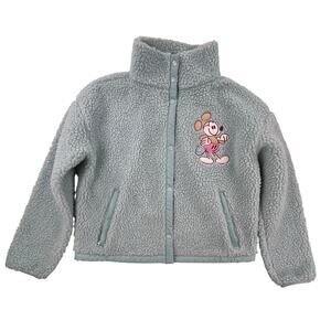 Disney Mickey Mouse Teal Sherpa Button Up Jacket, Size Small